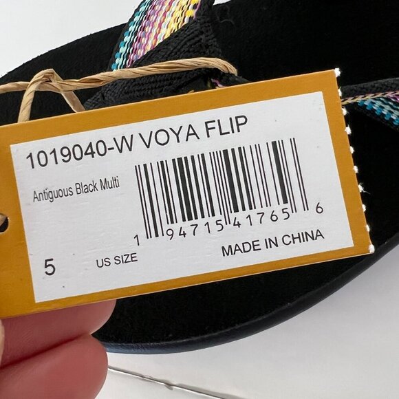 Sz 5 - NWT Teva Voya Flip Flops Thong Sandals Antiguous Black Multi Color Womens - Picture 7 of 8